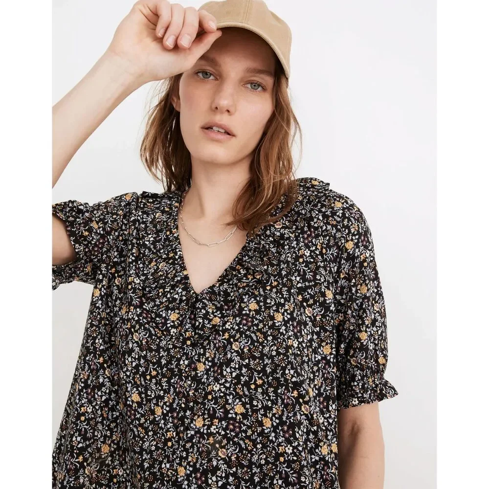 Madewell Ruffle Button-Front Trapeze Dress in Folkmagic Floral - Picture 7 of 8
